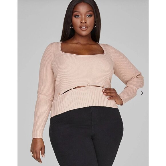 Fashion to Figure Ribbed Knit Sweater With Button Hem 3X - Picture 1 of 5